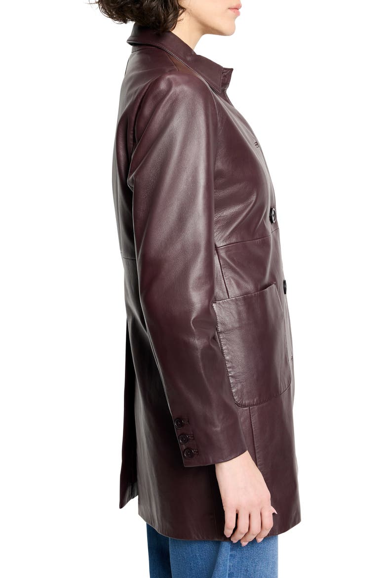 Leather Car Coat, Alternate, color, BURGUNDY