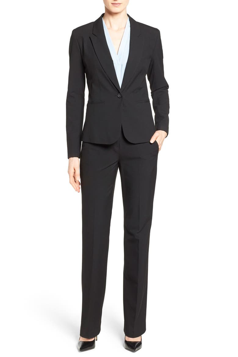 One-Button Stretch Suit Jacket, Alternate, color, BLACK