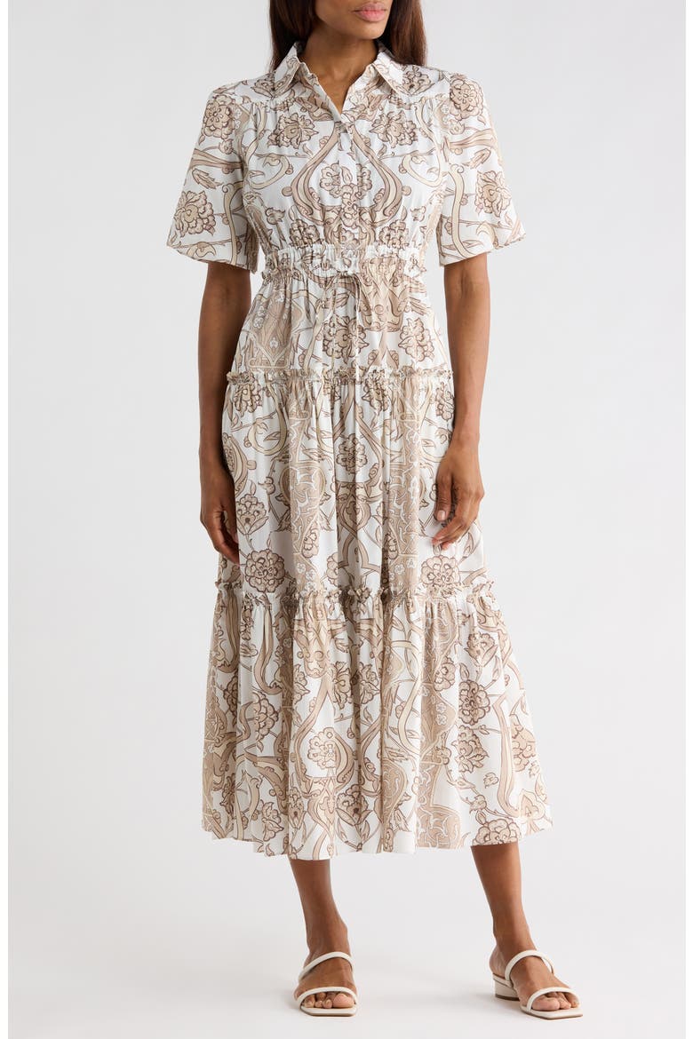 Dahlia Balloon Sleeve Cotton Shirtdress, Main, color, TAN MOROCCAN