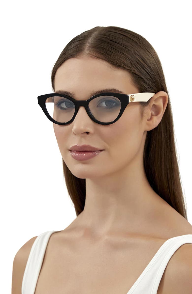 Gucci 51mm Cat Eye Blue & Beyond Glasses, Alternate, color,