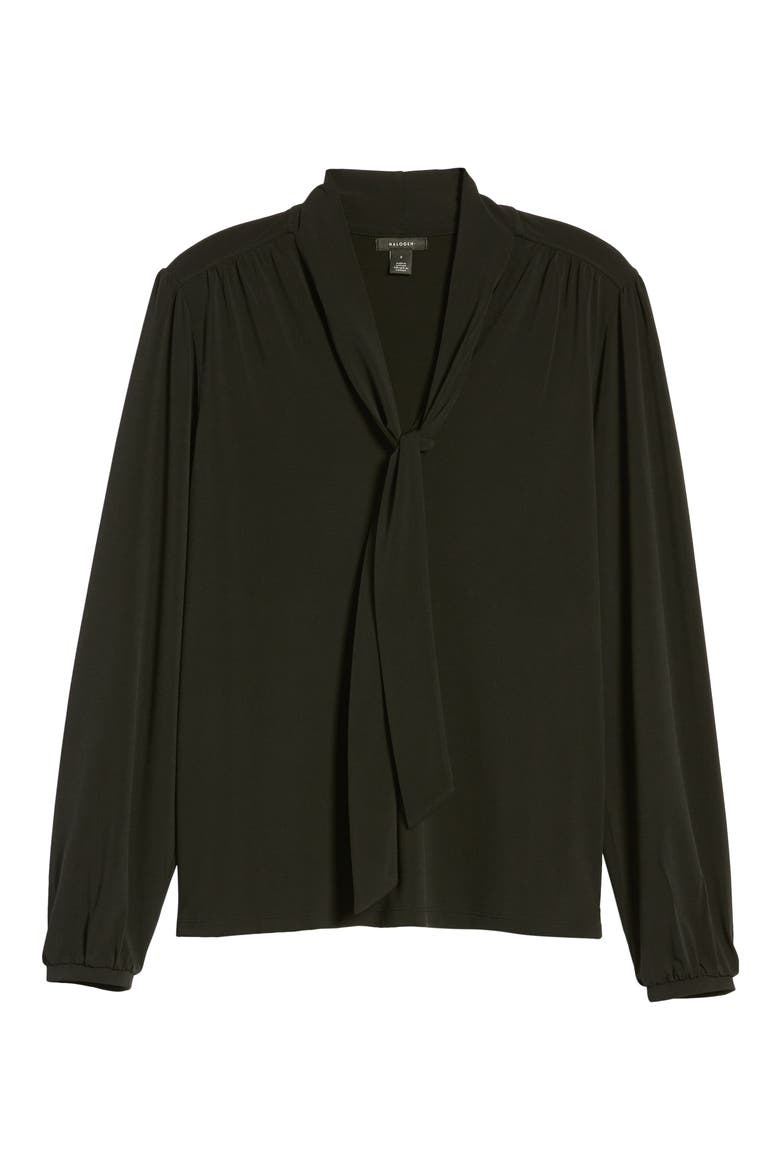 Tie Neck Long Sleeve Top, Alternate, color, BLACK