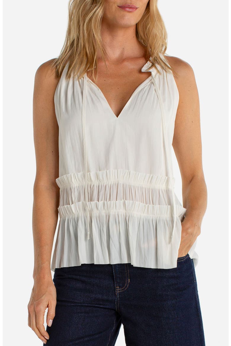 Ruffle Tie Neck Sleeveless Top, Main, color, WHIPPED CREAM