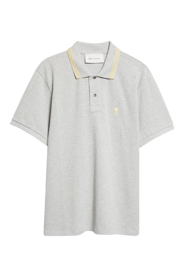 Ami de Coeur Embroidered Cotton Piqué Polo, Alternate, color, GRIS CHINE CLAIR/ JAUNE