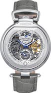 Heritor Automatic Lincoln Leather-Band Skeleton Watch with Moon Phase