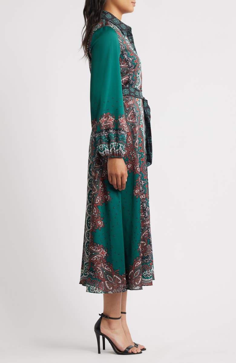 Julia Jordan Print Long Sleeve Shirtdress, Alternate, color, Green Multi