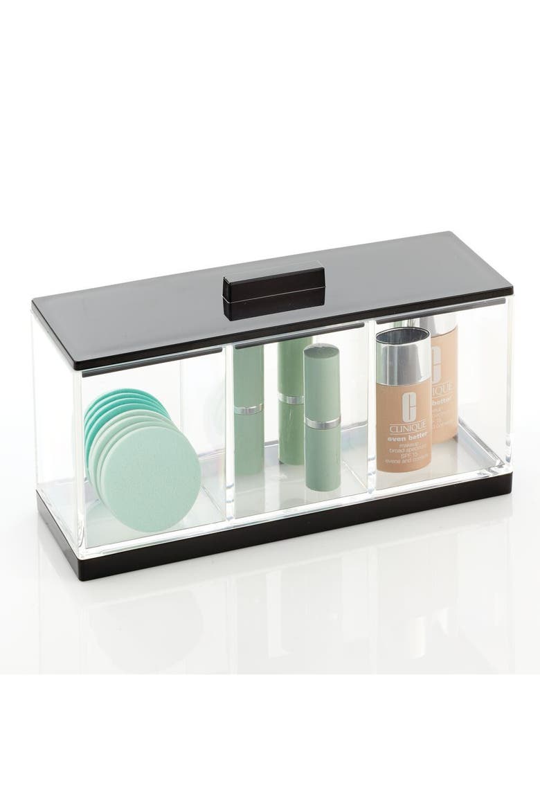 Cosmetic Divided Organizer Canister Box, 3 Sections and Lid, Alternate, color, Clear/Black