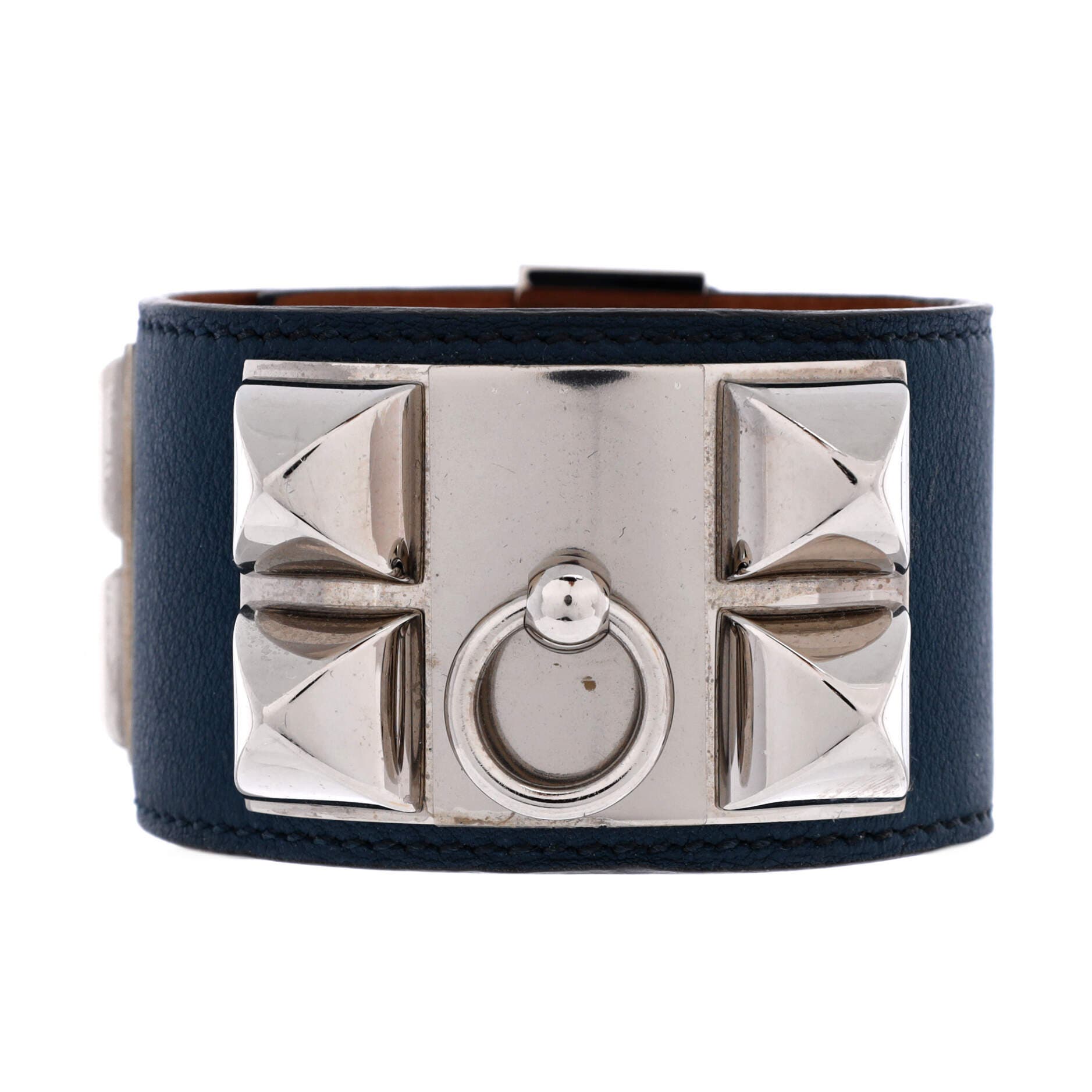 Pre-Owned Hermes Collier de Chien Bracelet Leather, Main, color, Blue