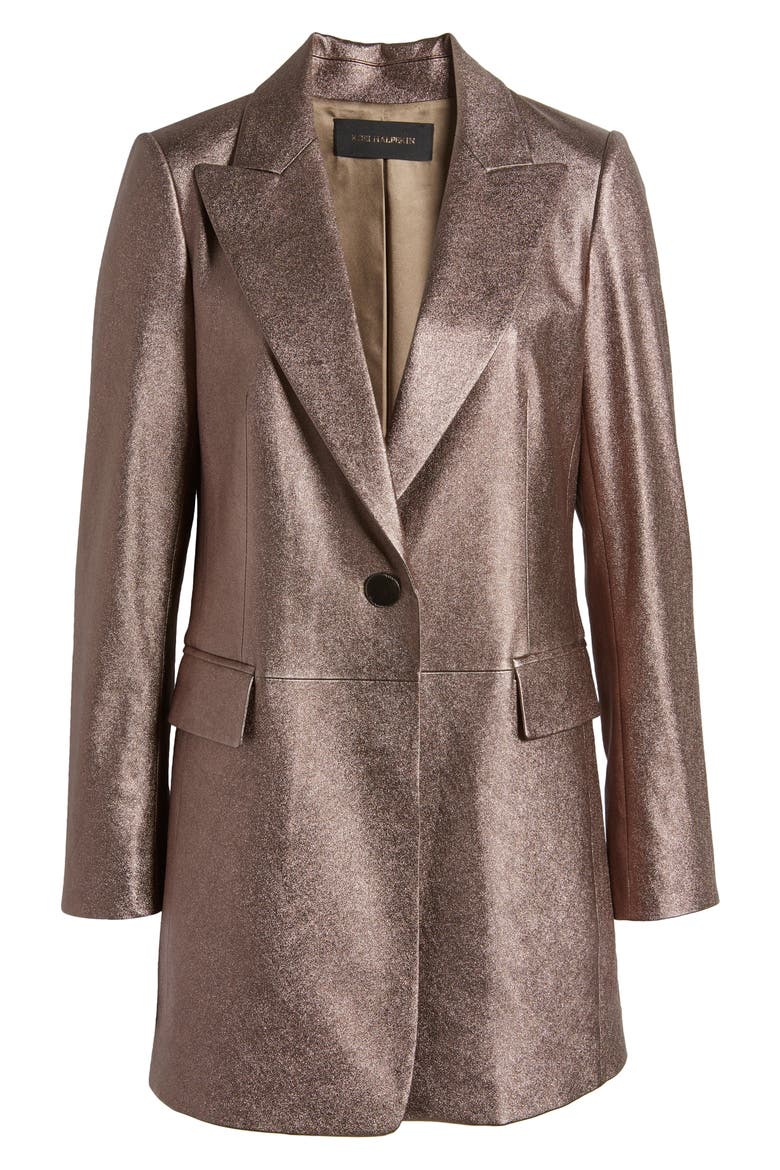Metallic Longlinge Faux Leather Blazer, Alternate, color, METALLIC
