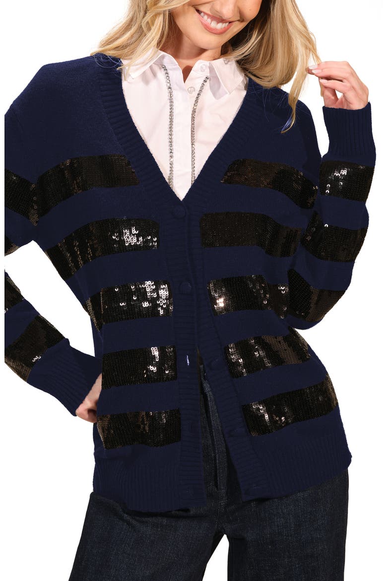 Stripe Sequin Cardigan, Main, color, NAVY/ BLACK
