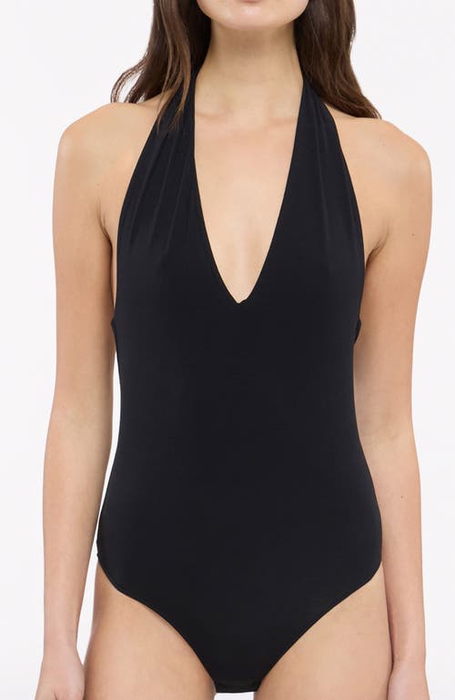 Another Tomorrow Halter Bodysuit In Black