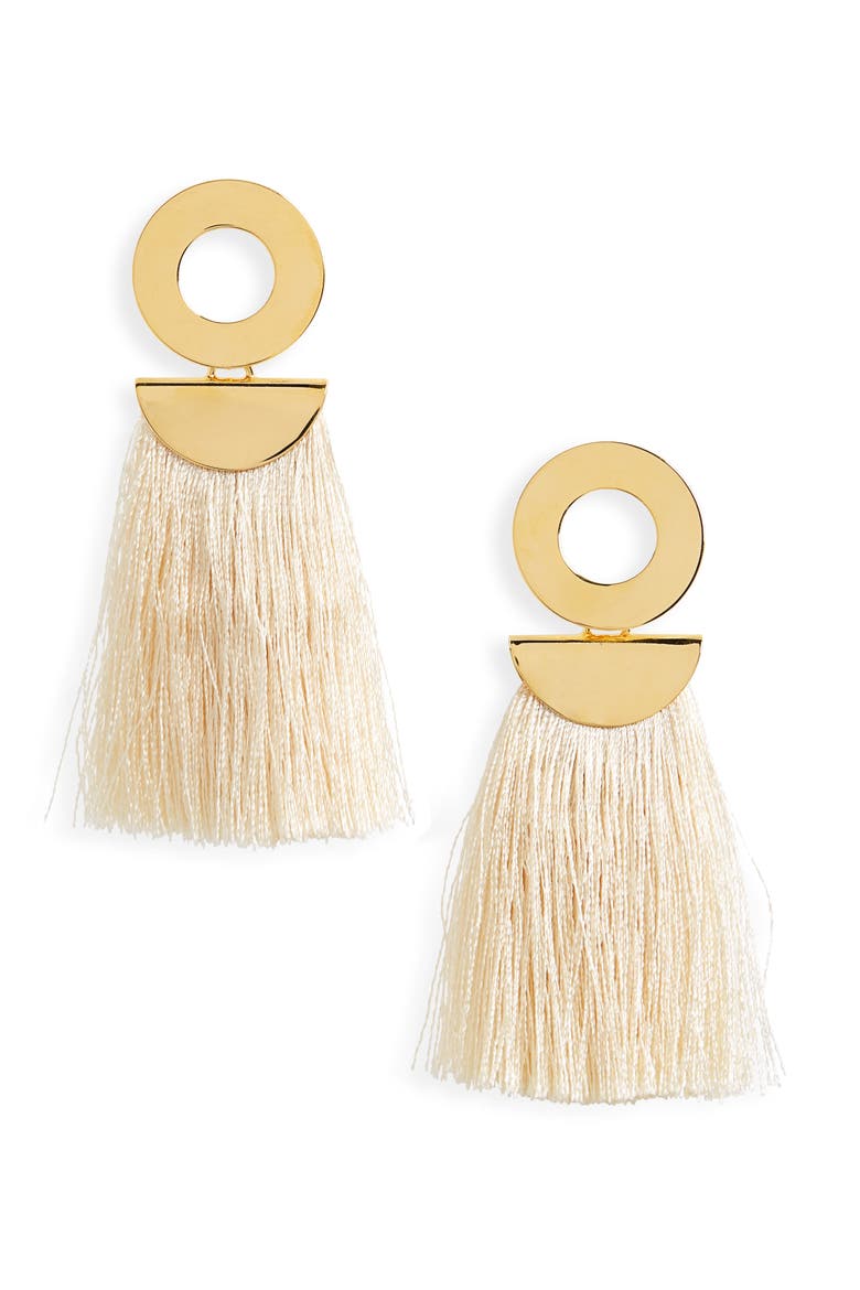 Go-Go Crater Tassel Drop Earrings, Main, color, WHITE/ GOLD