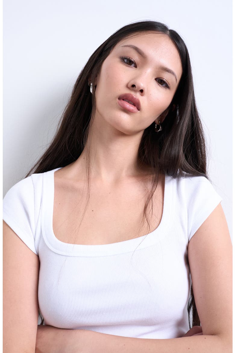 Rib Square Neck T-Shirt, Alternate, color, WHITE