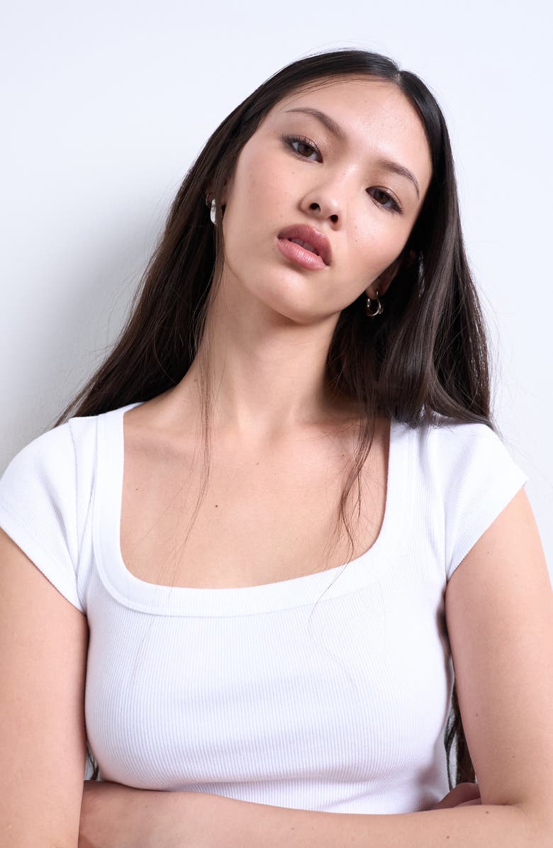 Topshop Rib Square Neck T-Shirt, Alternate, color, White