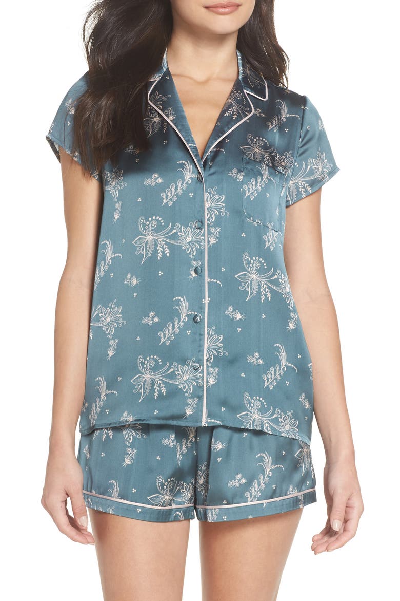 Satin Pajamas, Main, color, BLUE GOBLIN FLIRTY FLORAL