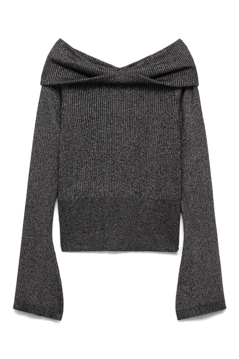 Metallic Off the Shoulder Sweater, Alternate, color, GREY