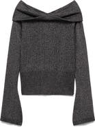 MANGO Metallic Off the Shoulder Sweater