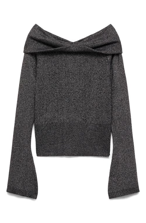 Mango Metallic Off The Shoulder Sweater In Grey