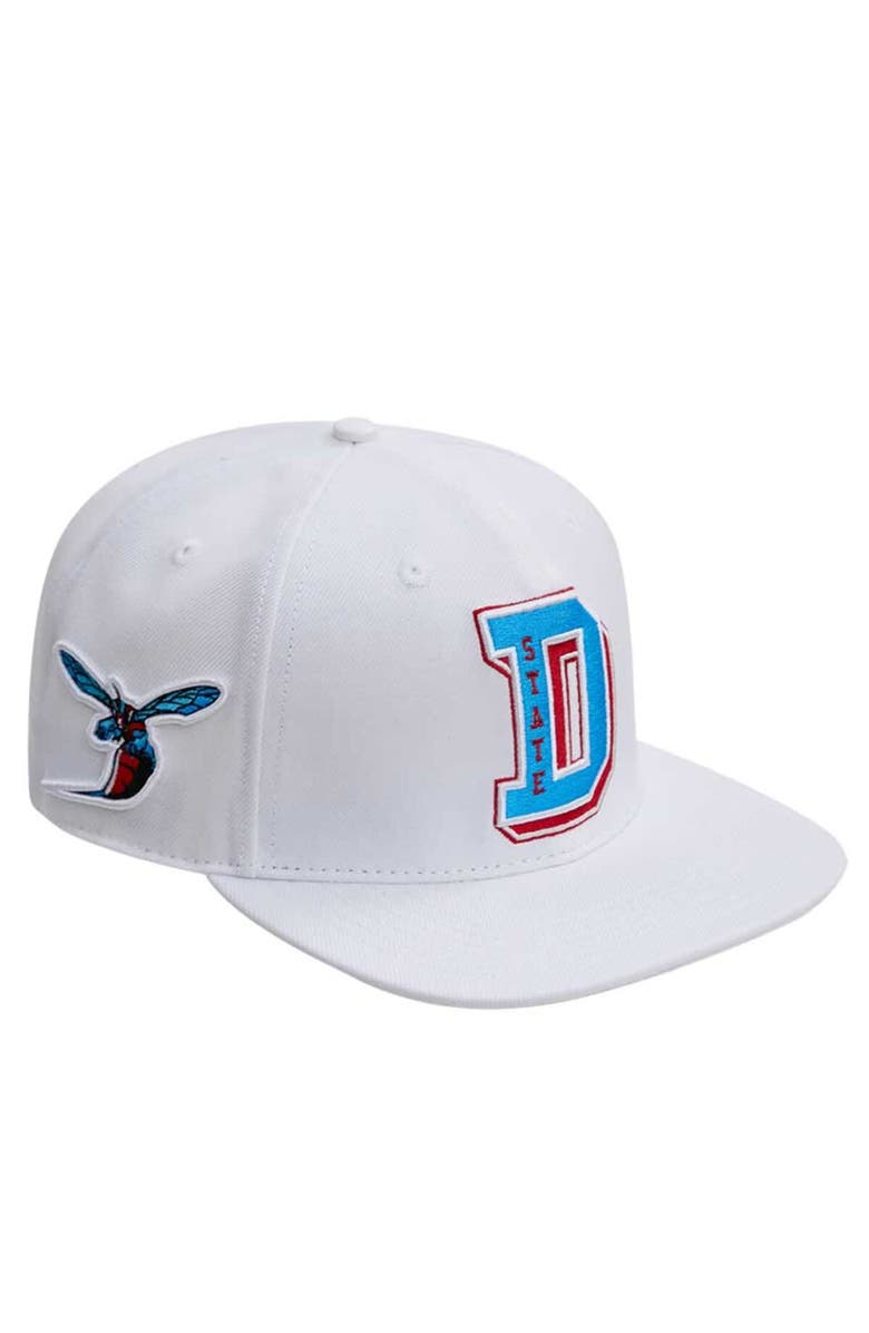 PRO STANDARD Men's Pro Standard White Delaware State Hornets  Evergreen Wool Snapback Hat, Alternate, color, 