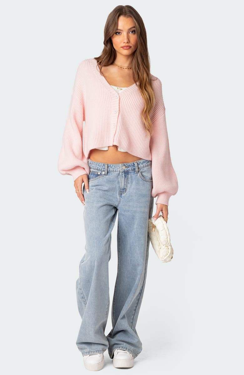 EDIKTED Sabrina Bishop Sleeve Crop Cardigan, Alternate, color, Light-Pink