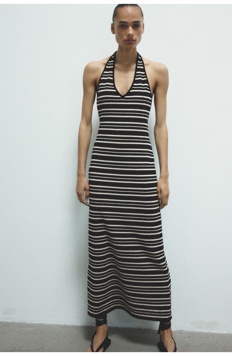 H&M Knitted Halterneck Dress, Alternate, color, Black/Striped