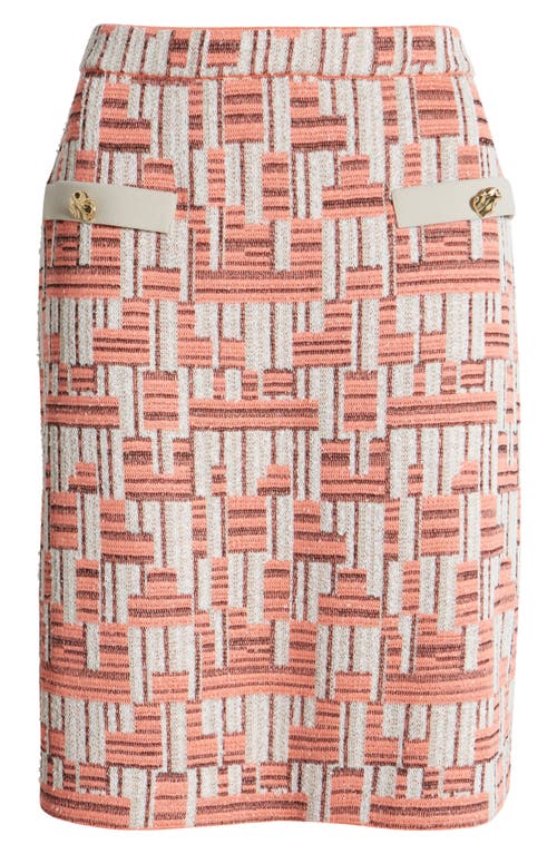 Ming Wang Geo Knit A-line Skirt In Peach/limestone/white