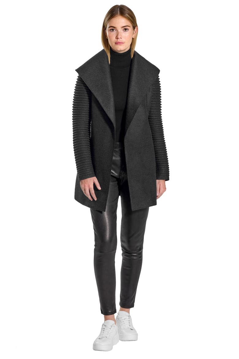 Rib Sleeve Alpaca & Wool Wrap Coat, Alternate, color, BLACK