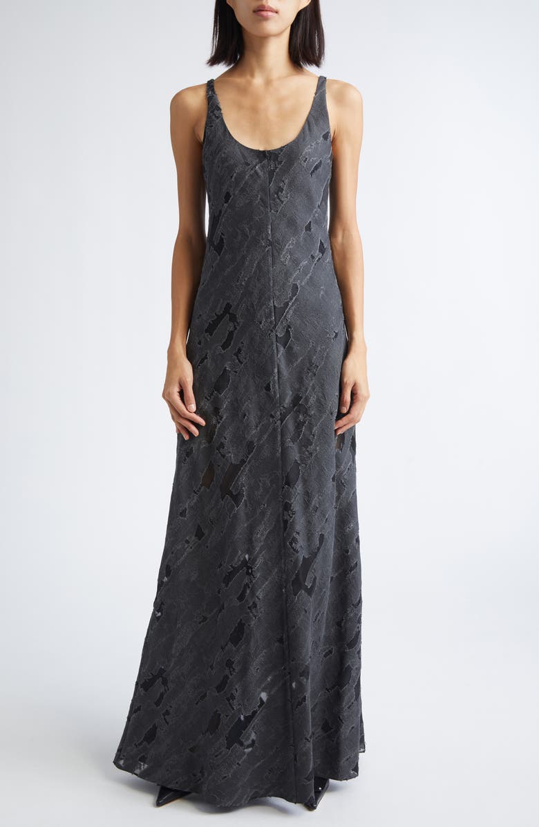 GRACE LING Torn Burnout Bias Cut Dress, Main, color, Torn Grey