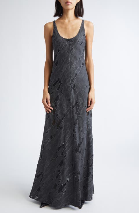 Torn Burnout Bias Cut Dress