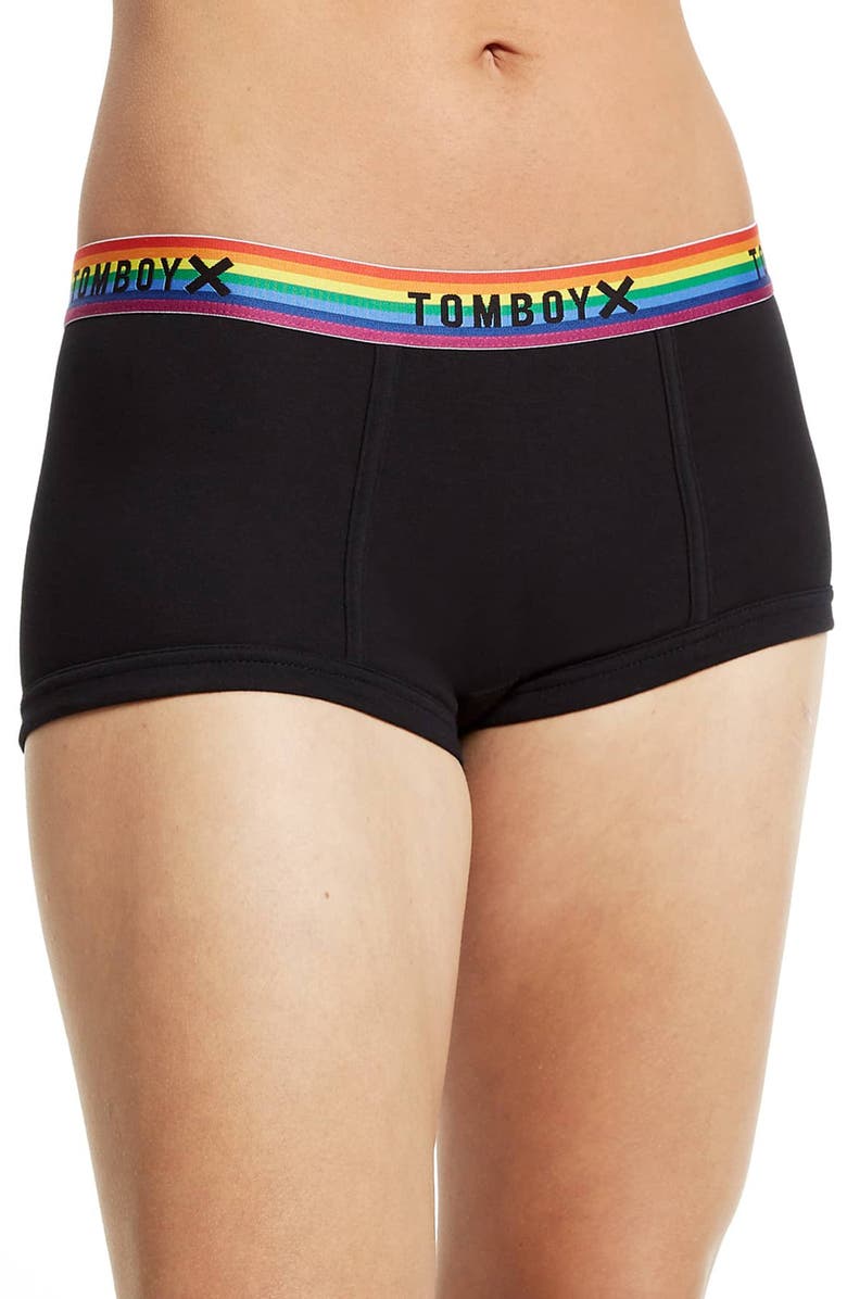 TomboyX Boyshorts, Main, color, Black Rainbow Logo