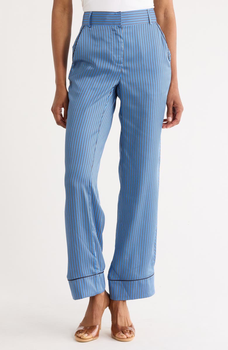Derek Lam 10 Crosby Demetria Boarder Stripe Pants, Main, color, Ultramarine/ Navy/ Ecru