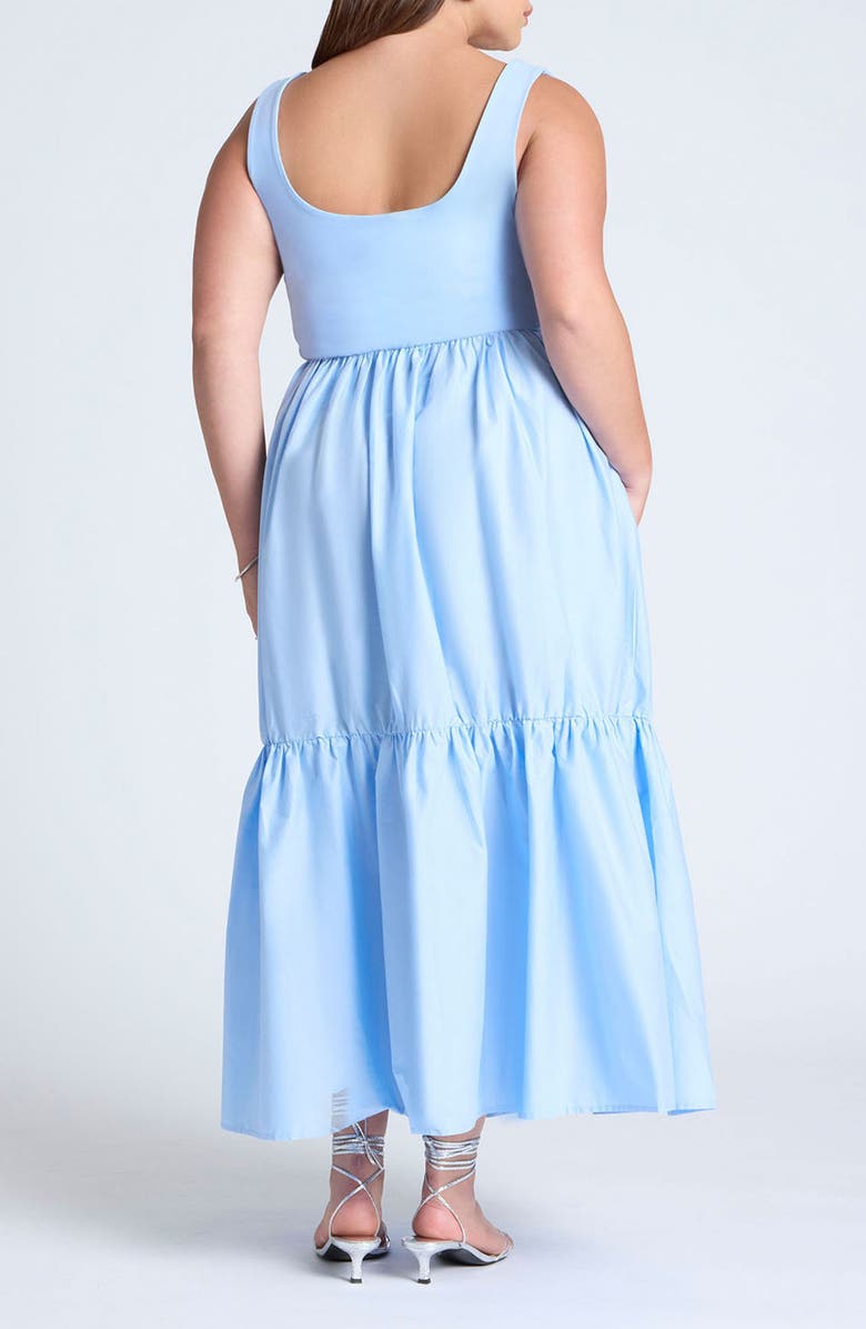 ELOQUII Mixed Media Sleeveless Stretch Cotton Maxi Dress, Alternate, color, 