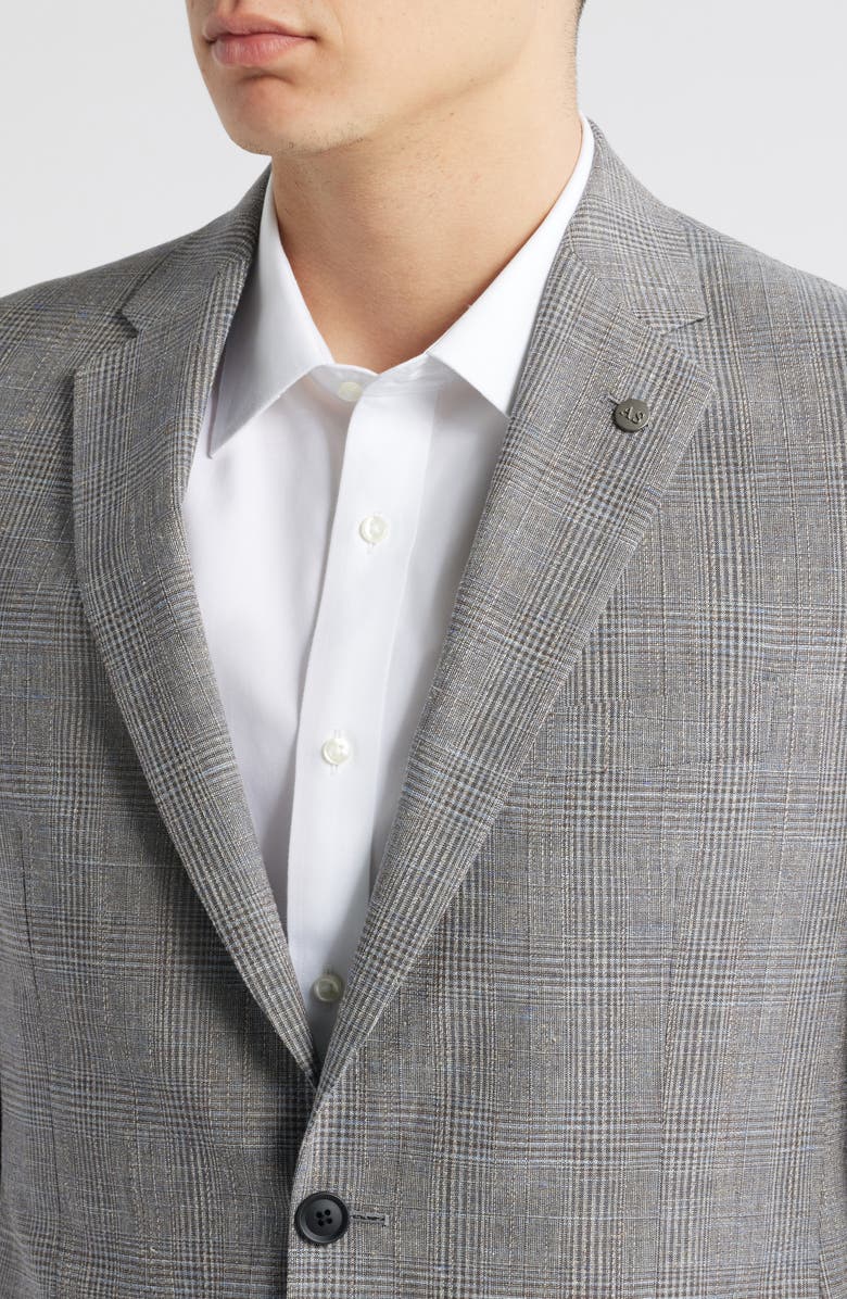 AllSaints Ross Slim Fit Glen Plaid Wool & Cotton Blend Sport Coat, Alternate, color, Grey