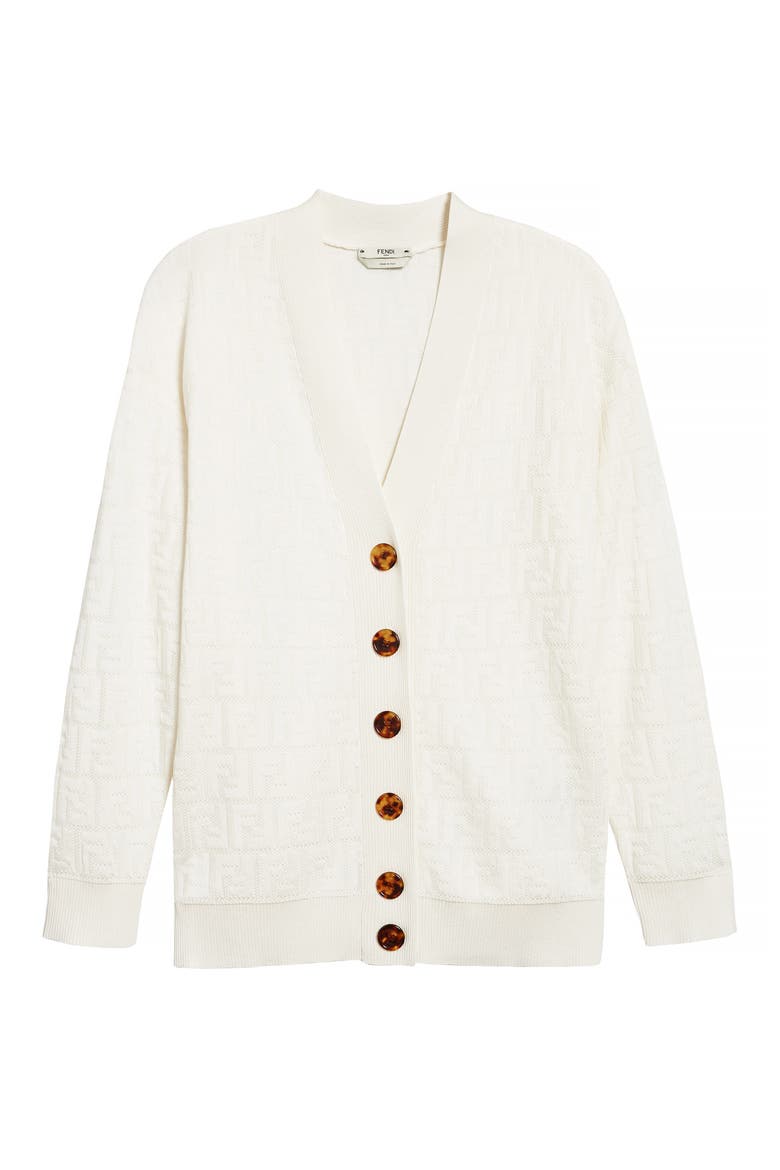 Tonal Logo Jacquard Cardigan, Main, color, WHITE