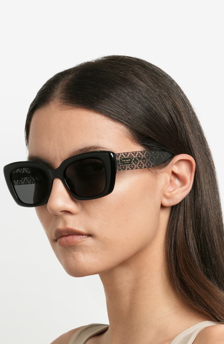 Kate Spade New York jenell 51mm polarized rectangular sunglasses, Alternate, color, Black