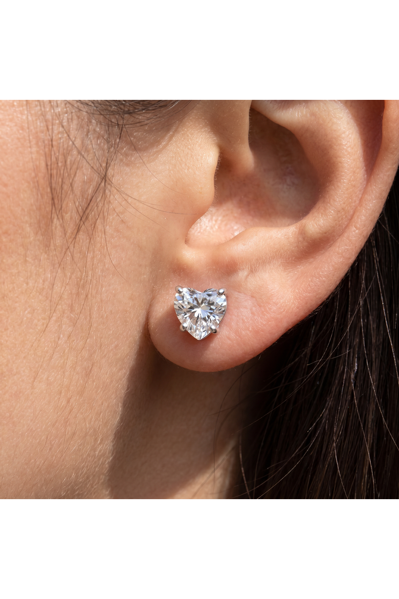 2Ct TW Heart Shape Diamond Studs Lab Grown 14k Gold, Alternate, color, 14k White Gold