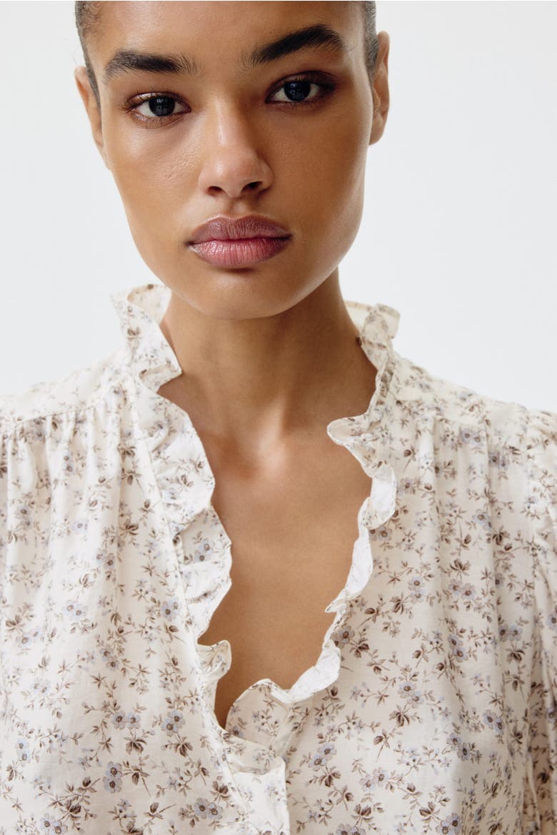 Ruffled Puff-sleeved Blouse, Alternate, color, Cream/floral