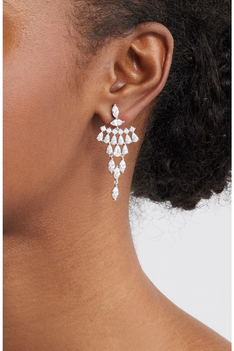Kite Cubic Zirconia Chandelier Drop Earrings, Alternate, color, CLEAR- SILVER