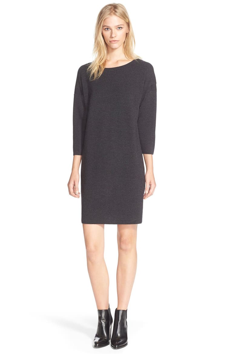 Woven Back Sweater Dress, Main, color, HEATHER CARBON