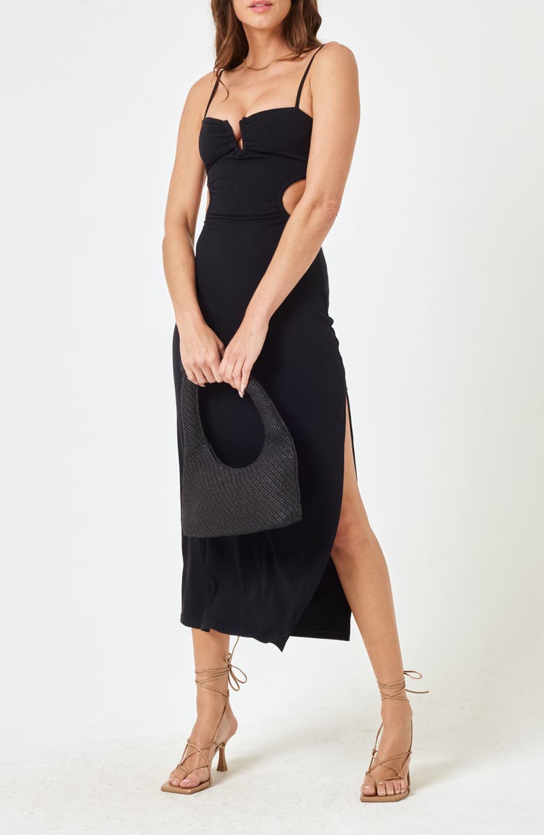 LSPACE Cameron Cutout Rib Cover-Up Midi Dress, Alternate, color, Black