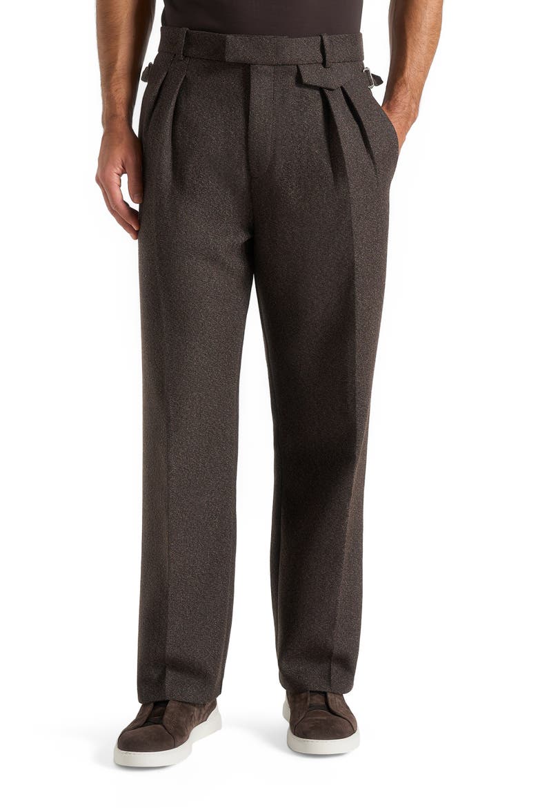 Pierre Relaxed Fit Melange Pleated Tailored Trousers, Main, color, Brown