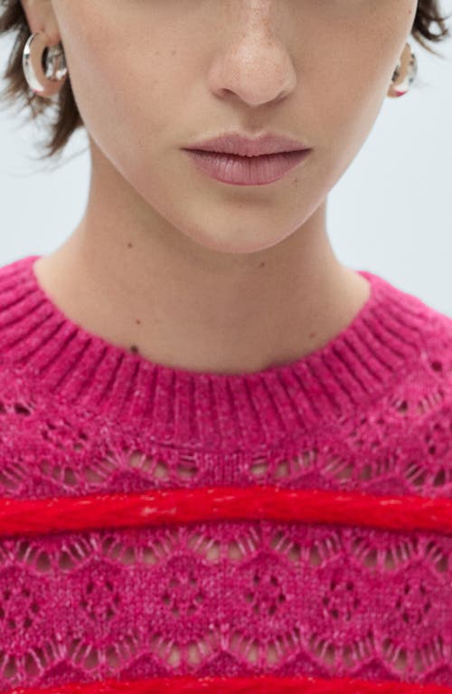 MANGO MANGO TEXTURED STRIPE OPENWORK SWEATER 