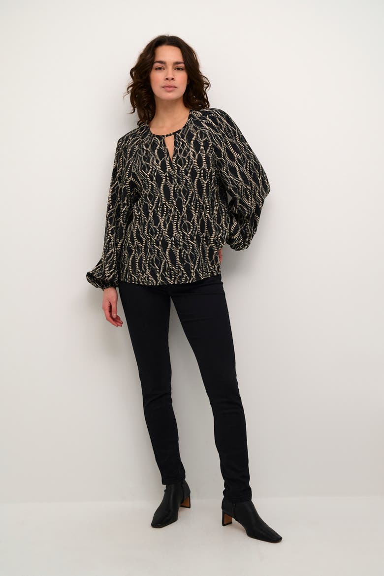Kadunora Cutout Neck Casual Fit Blouse, Alternate, color, Black/Grey Graphic