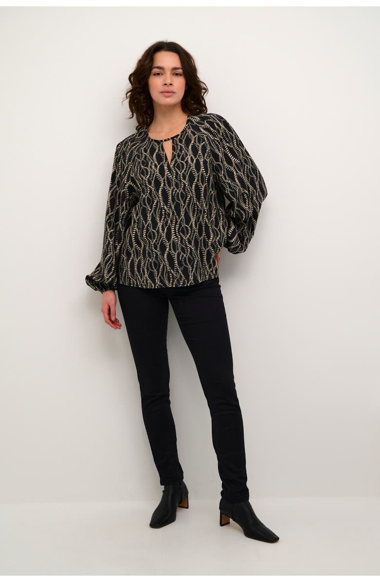 Kaffe Kadunora Cutout Neck Casual Fit Blouse, Alternate, color, Black/Grey Graphic