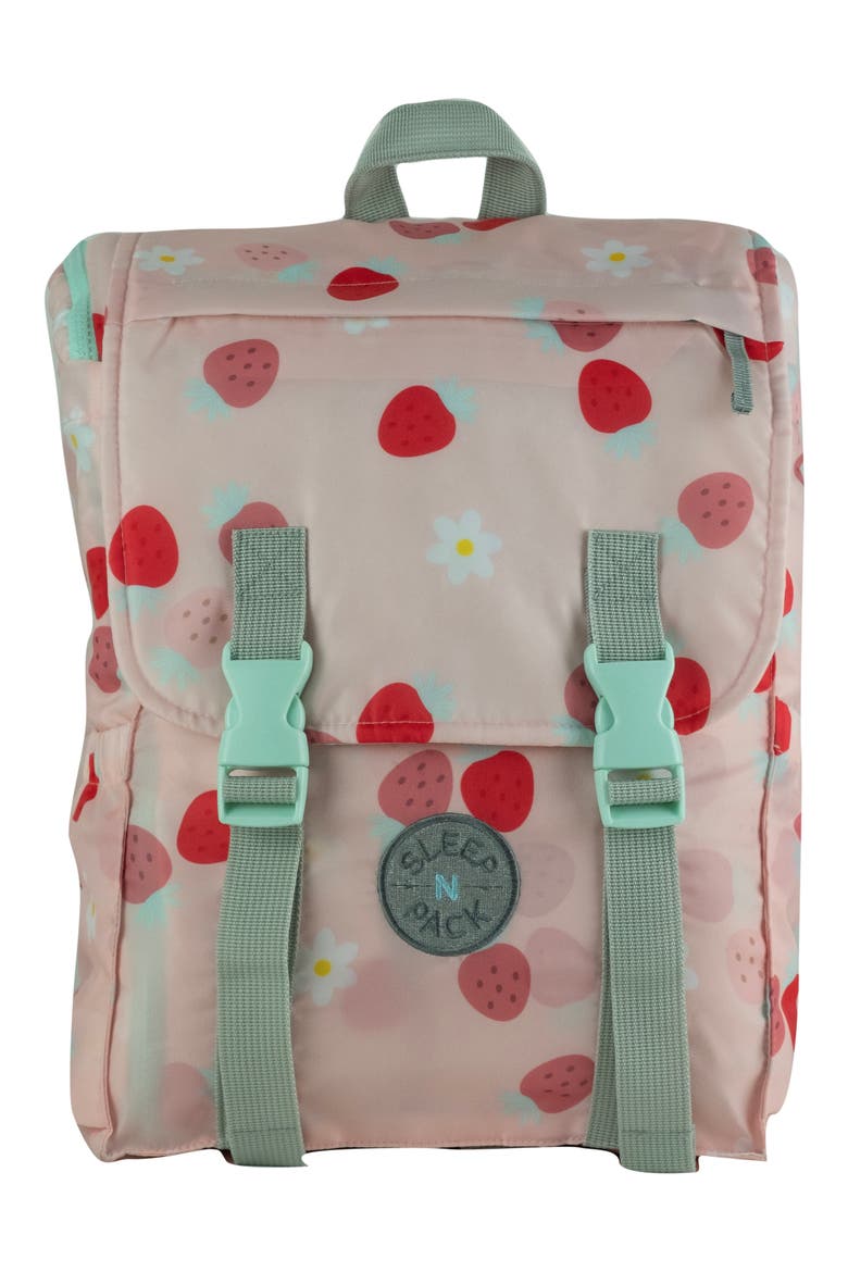 Kids' Sleep-n-Pack Strawberries & Daisies Print Sleeping Bag Backpack, Main, color, STRAWBERRIES & DAISIES