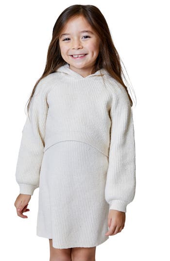 Design History Kids' Twofer Hooded Sweater Dress In White