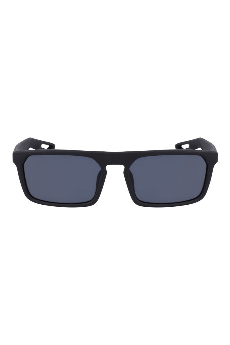 NV03 55mm Rectangular Sunglasses, Main, color, MATTE BLACK/ DARK GREY