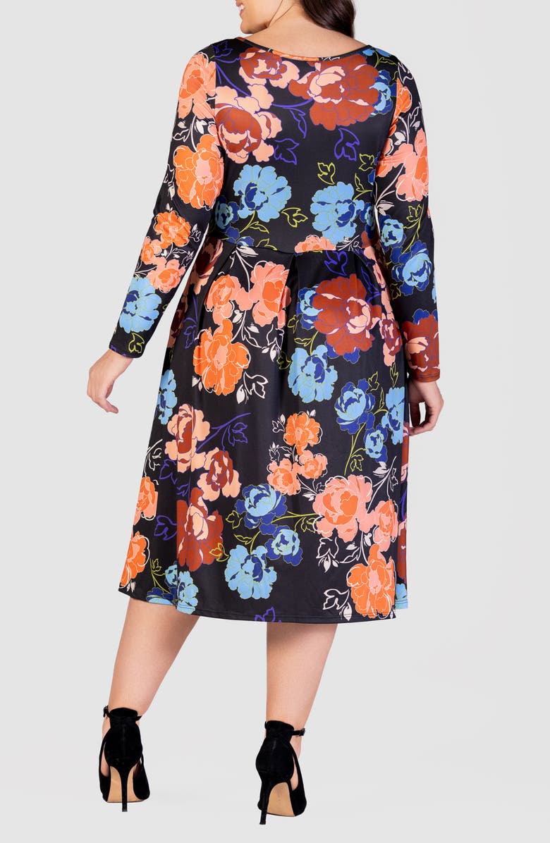 24seven Comfort Apparel Floral Fit & Flare Long Sleeve Jersey Midi Dress, Alternate, color,