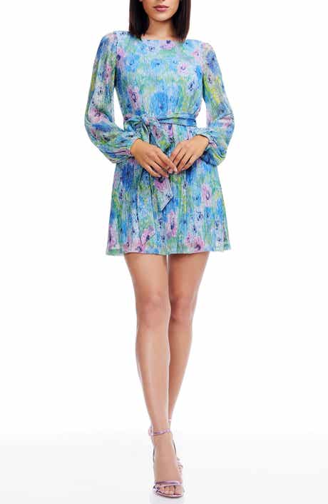 Dress the Population Kirsi Metallic Floral Long Sleeve Cocktail Minidress
