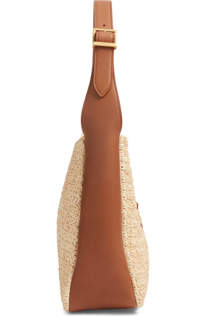 Saint Laurent Le 5 à 7 Raffia & Leather Hobo Bag, Alternate, color, Desert Dust/ Brick Canvas