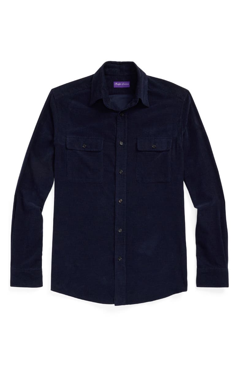 Ralph Lauren Purple Label Cotton & Cashmere Corduroy Button-Up Shirt, Alternate, color, 